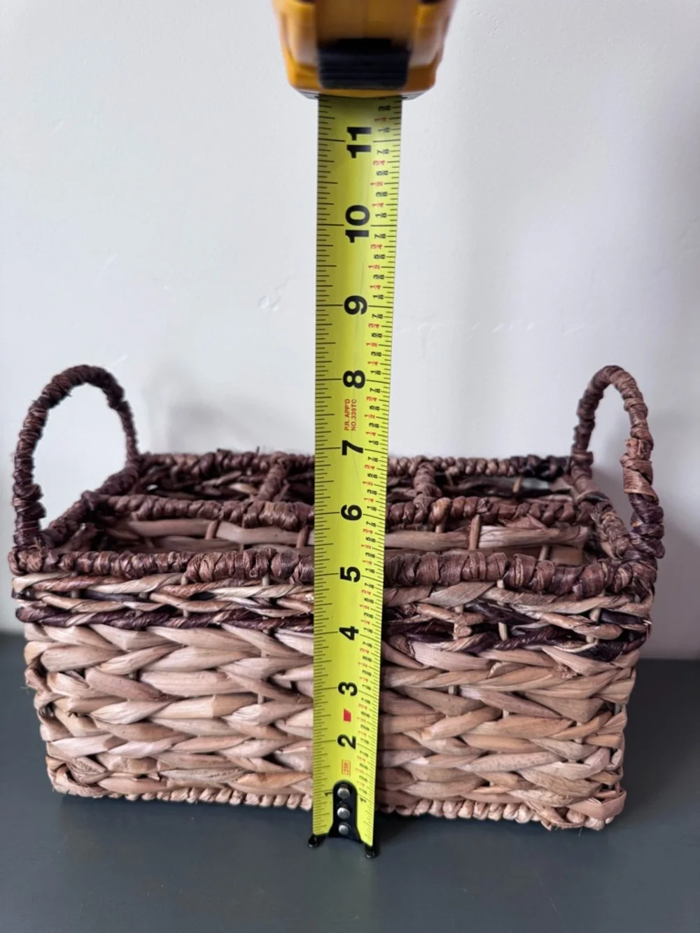 Handwoven Brown Two-Tone Wicker Storage Basket with Handles